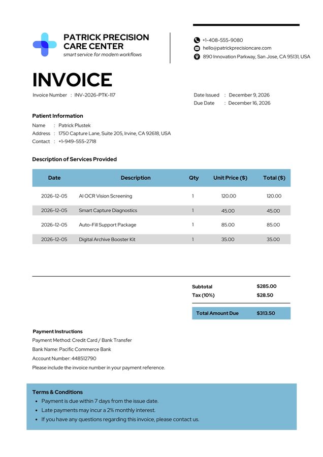 Sample business document being processed